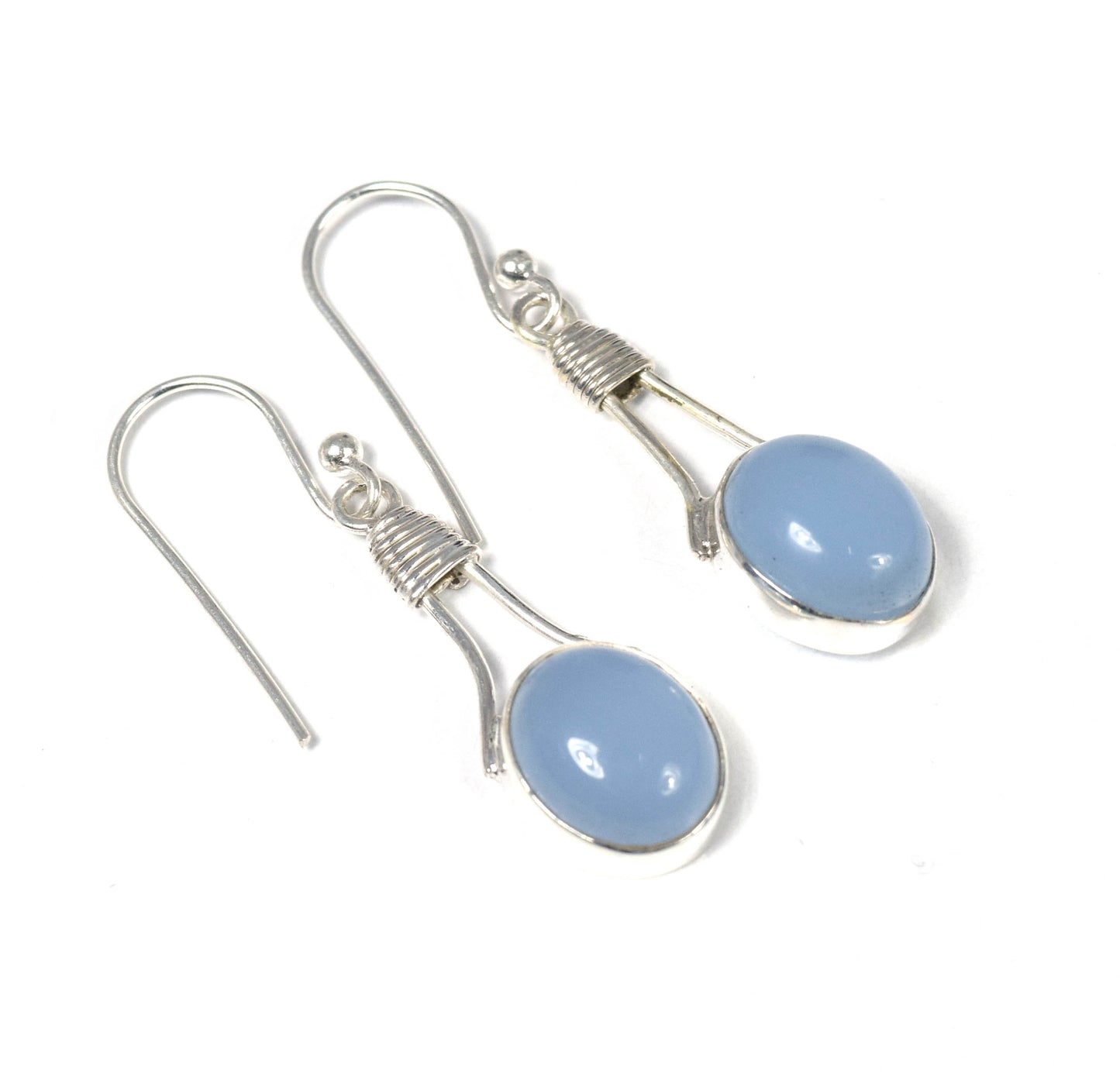 925 Solid Sterling Silver Blue Chalcedony Hook Earring -1.5 Inch
