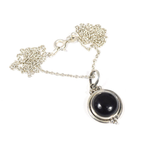 925 Solid Sterling Silver Black Onyx Chain Pendant -19 Inch