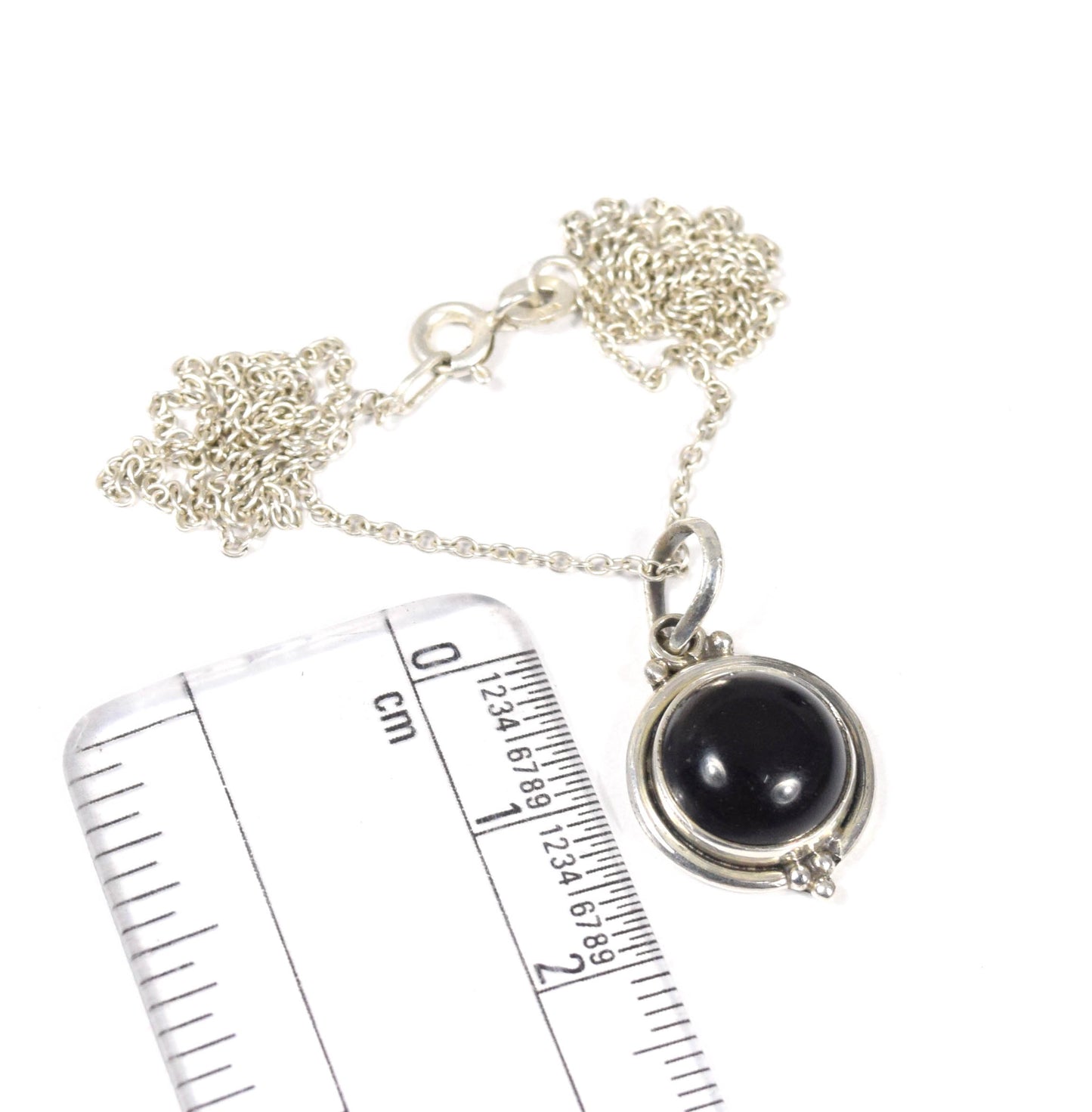 925 Solid Sterling Silver Black Onyx Chain Pendant -19 Inch