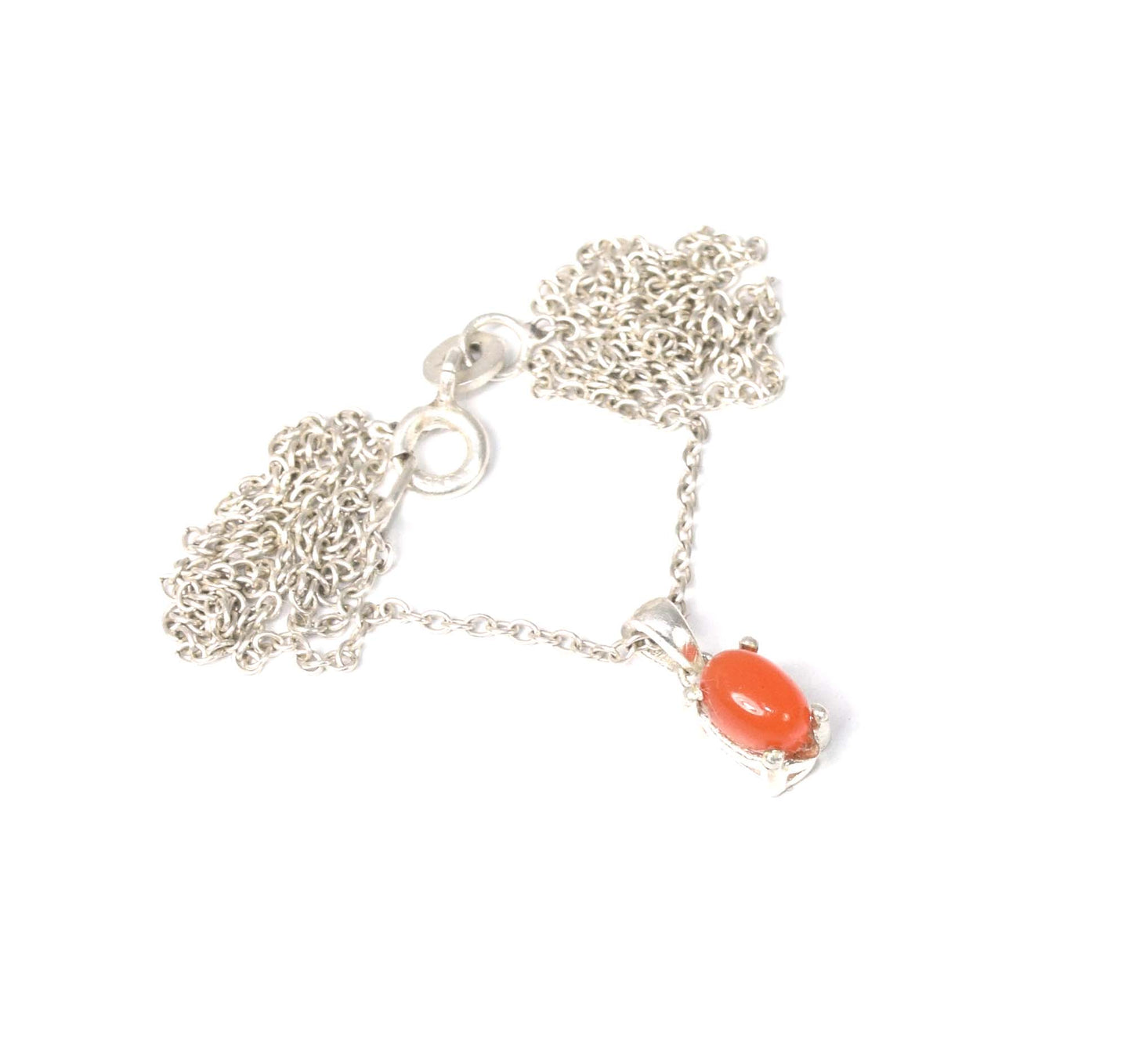 925 Solid Sterling Silver Red Carnelian Chain Pendant-18.5 Inch