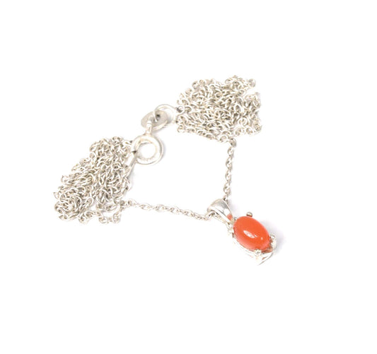 925 Solid Sterling Silver Red Carnelian Chain Pendant-18.5 Inch