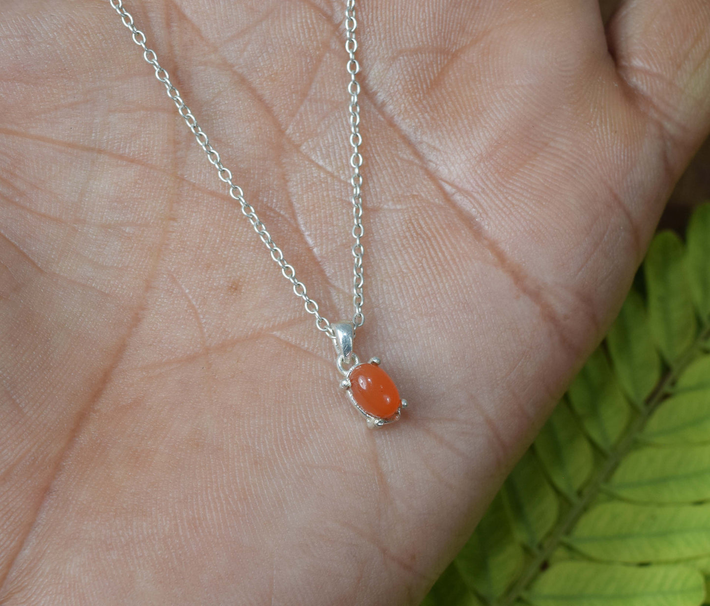 925 Solid Sterling Silver Red Carnelian Chain Pendant-18.5 Inch