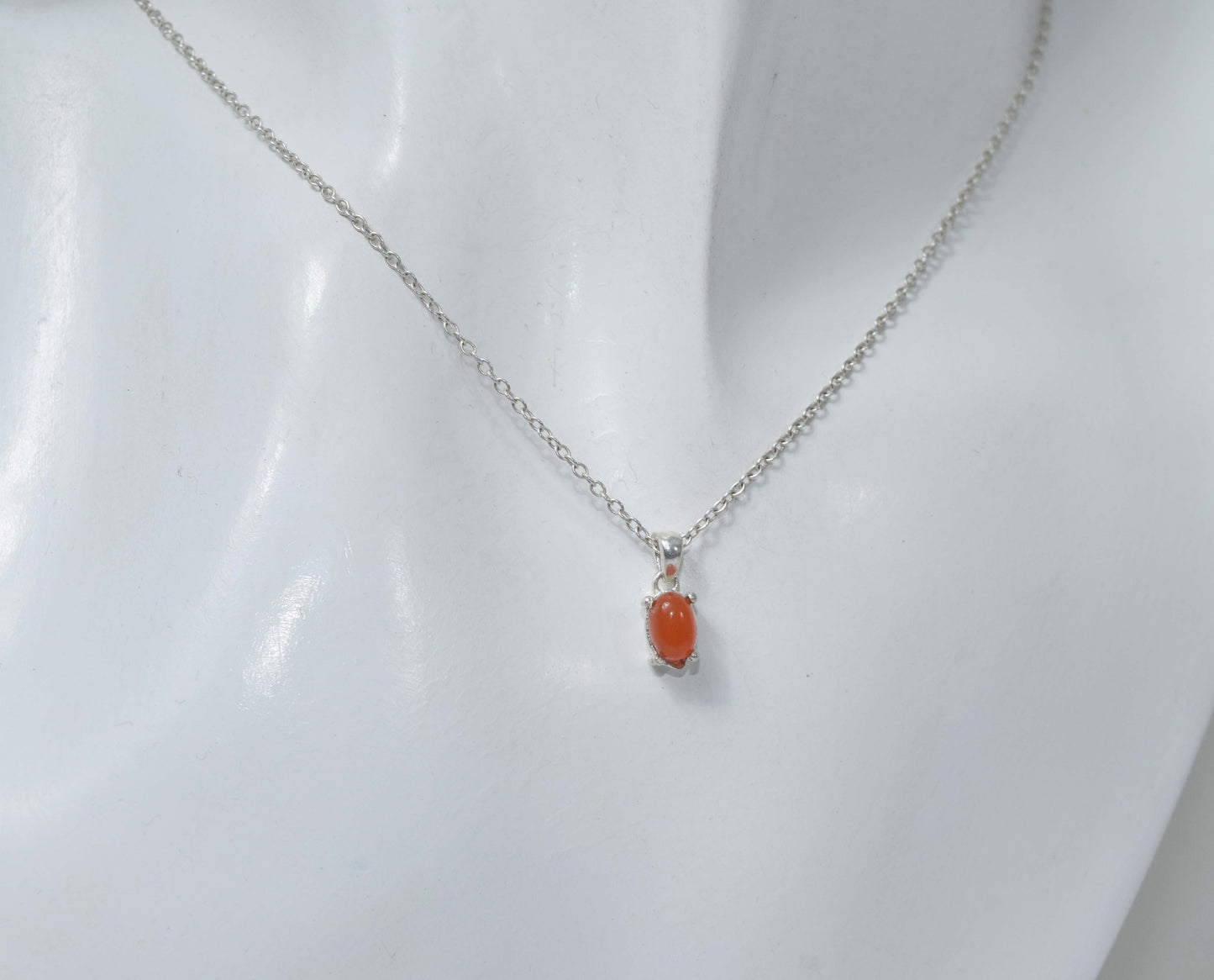 925 Solid Sterling Silver Red Carnelian Chain Pendant-18.5 Inch