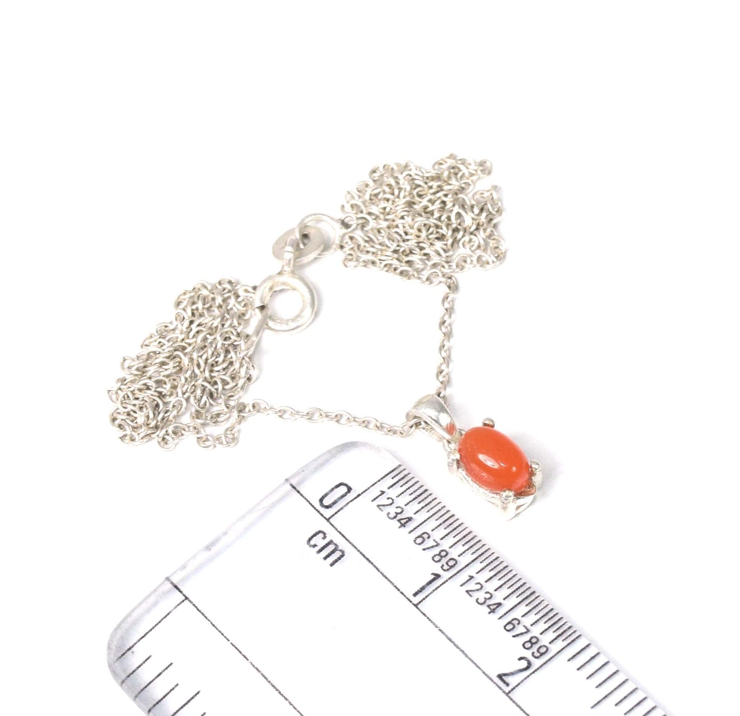 925 Solid Sterling Silver Red Carnelian Chain Pendant-18.5 Inch