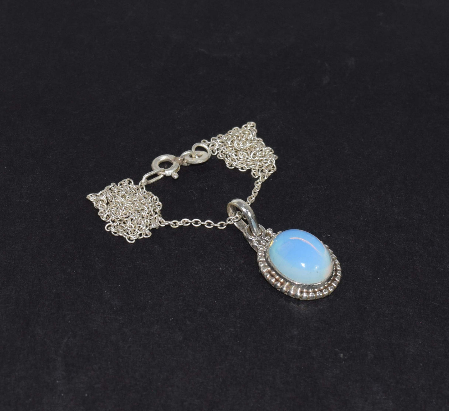 925 Solid Sterling Silver Milky Opalite Chain Pendant-19 Inch