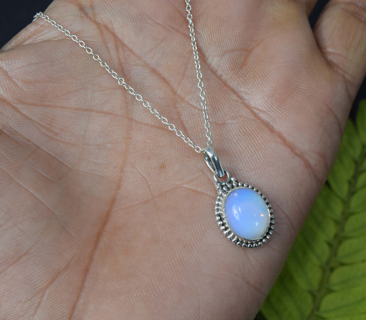 925 Solid Sterling Silver Milky Opalite Chain Pendant-19 Inch