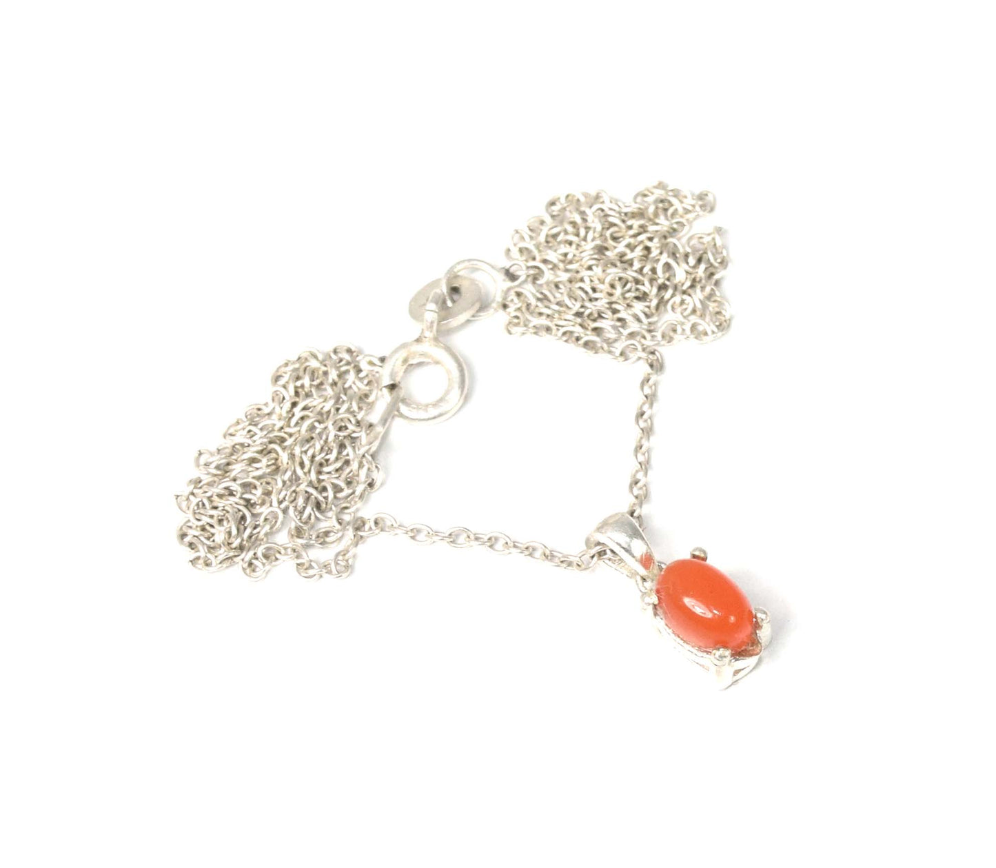 925 Solid Sterling Silver Red Carnelian Chain Pendant-16.5 Inch