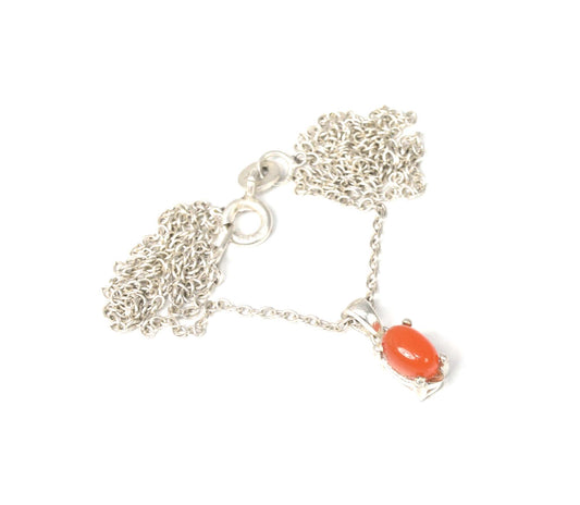 925 Solid Sterling Silver Red Carnelian Chain Pendant-16.5 Inch