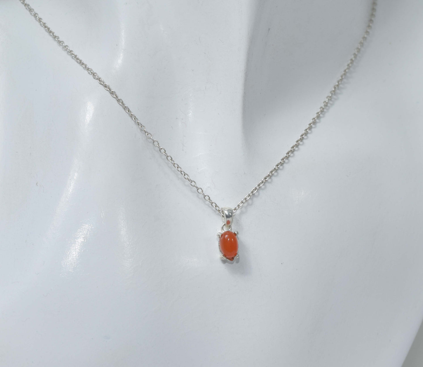 925 Solid Sterling Silver Red Carnelian Chain Pendant-16.5 Inch