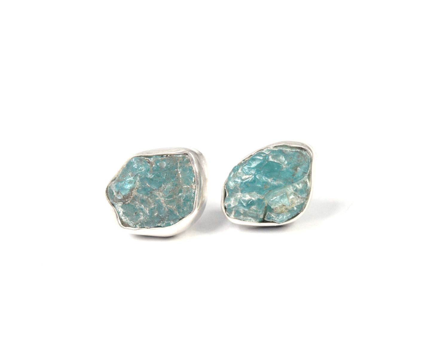 925 Solid Sterling Silver Rough Blue Apatite Stud Earring