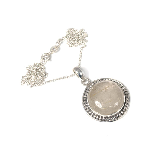 925 Solid Sterling Silver Golden Rutile Chain Pendant -19.4 Inch