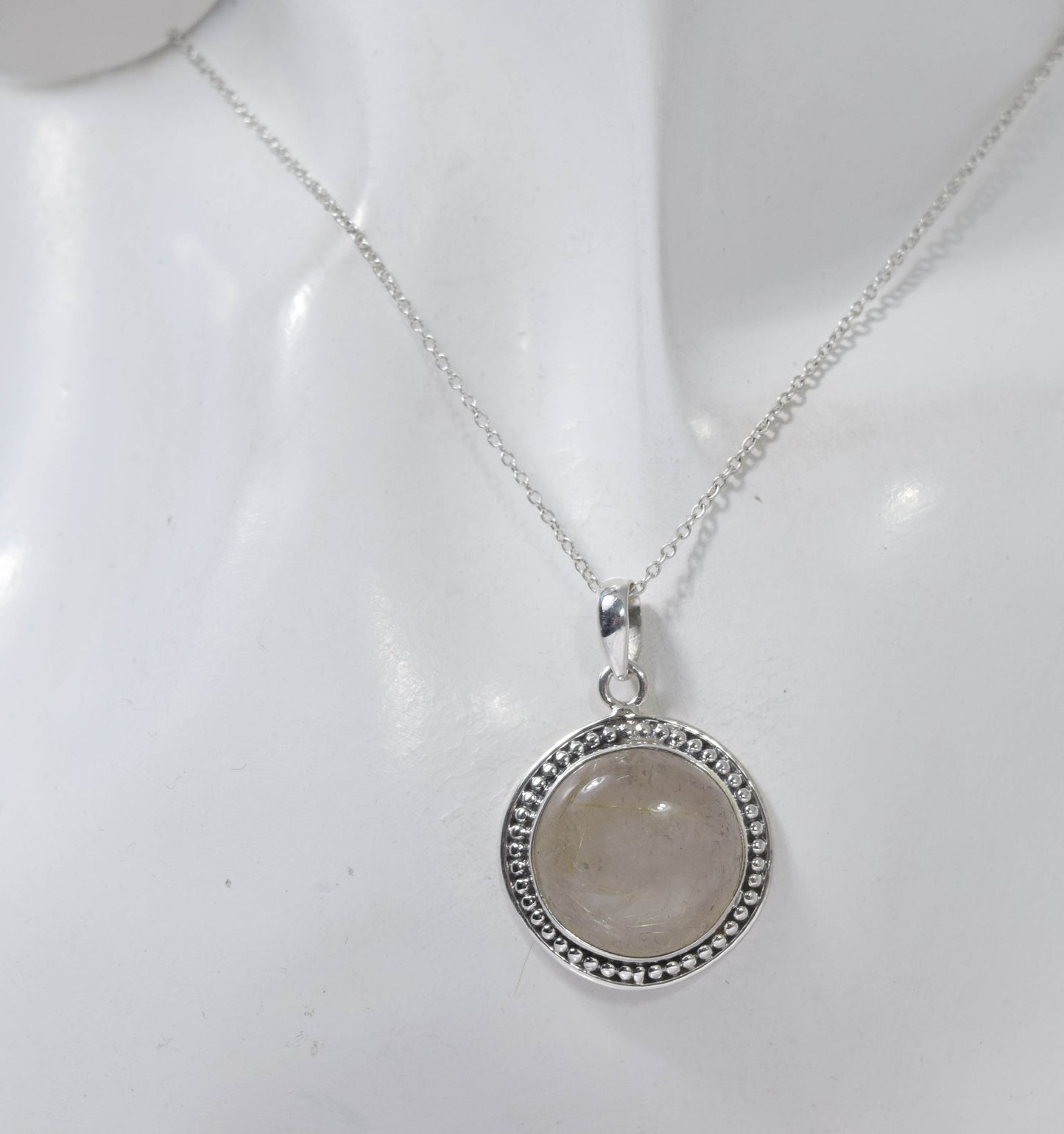925 Solid Sterling Silver Golden Rutile Chain Pendant -19.4 Inch