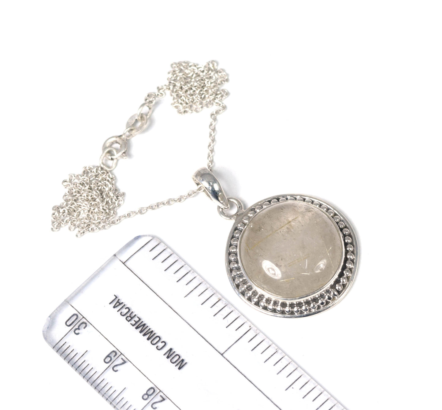 925 Solid Sterling Silver Golden Rutile Chain Pendant -19.4 Inch