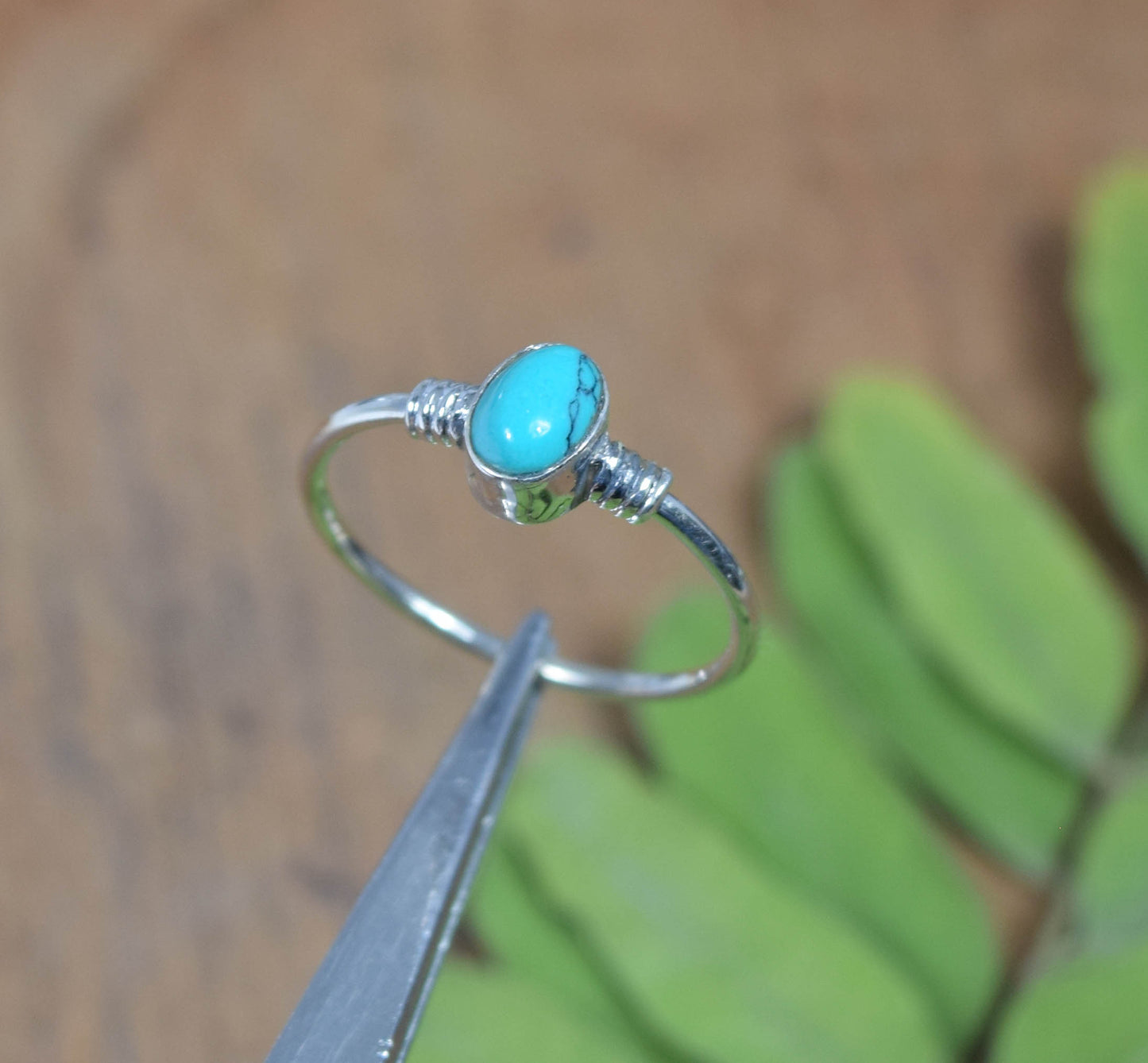 925 Solid Sterling Silver Blue Turquoise Ring -6 US