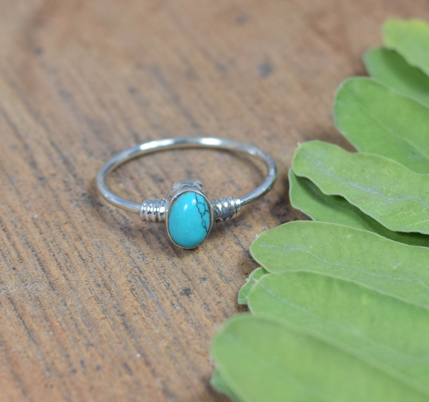 925 Solid Sterling Silver Blue Turquoise Ring -6 US