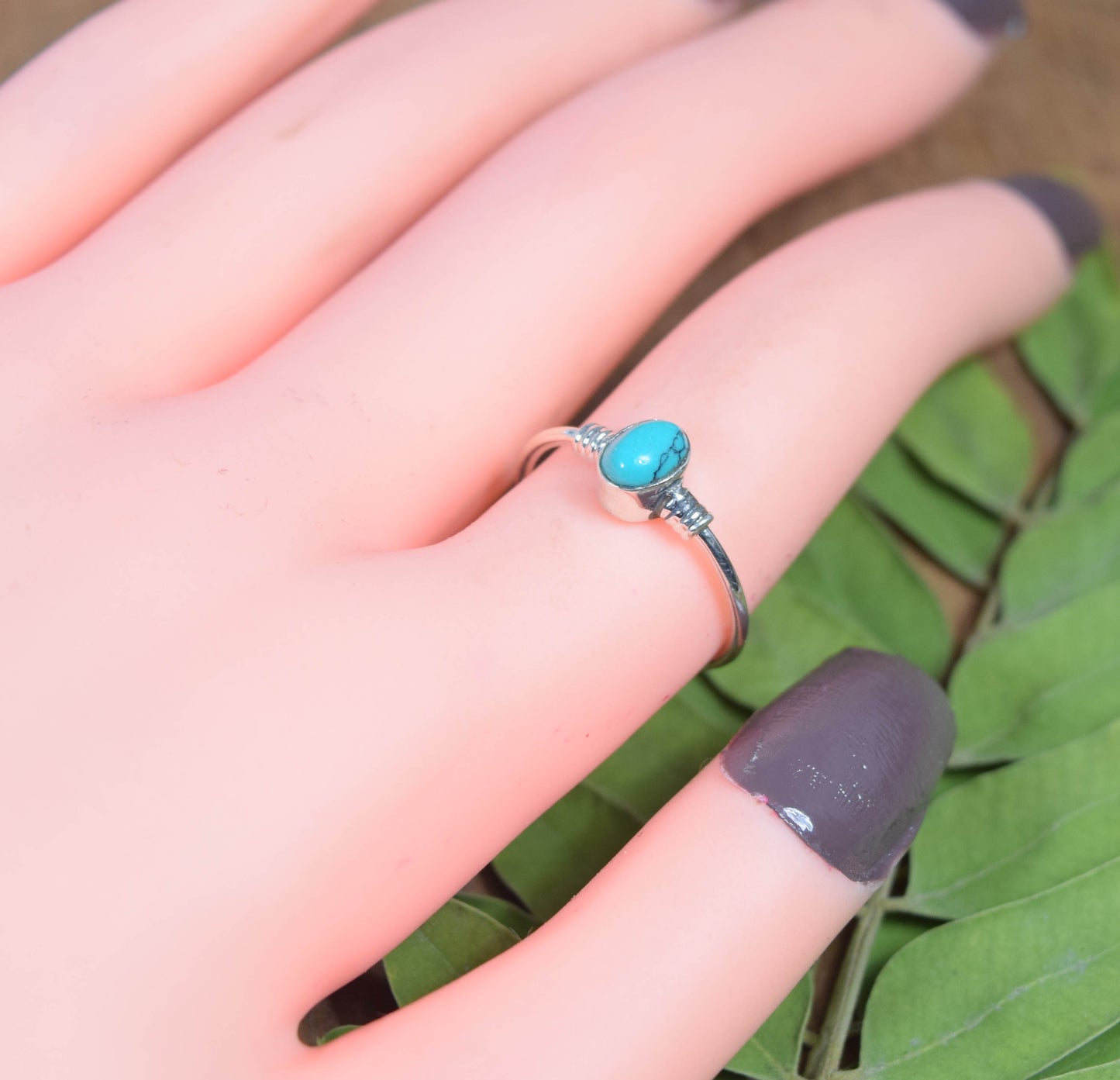 925 Solid Sterling Silver Blue Turquoise Ring -6 US