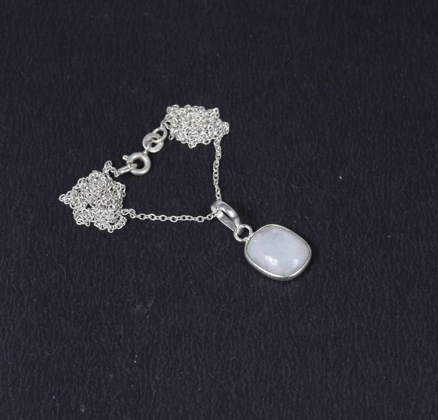 925 Solid Sterling Silver White Rainbow Moonstone Chain Pendant -18.8 INCH
