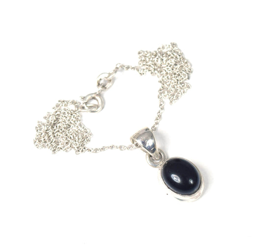 925 Solid Sterling Silver Black Onyx Chain Pendant - 18.8 Inch