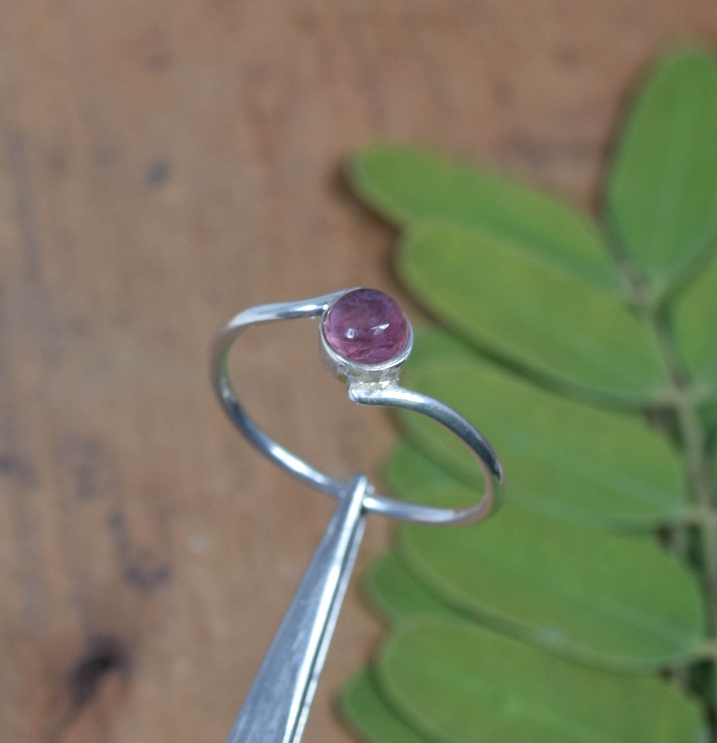 925 Solid Sterling Silver Pink Tourmaline Ring -5 us