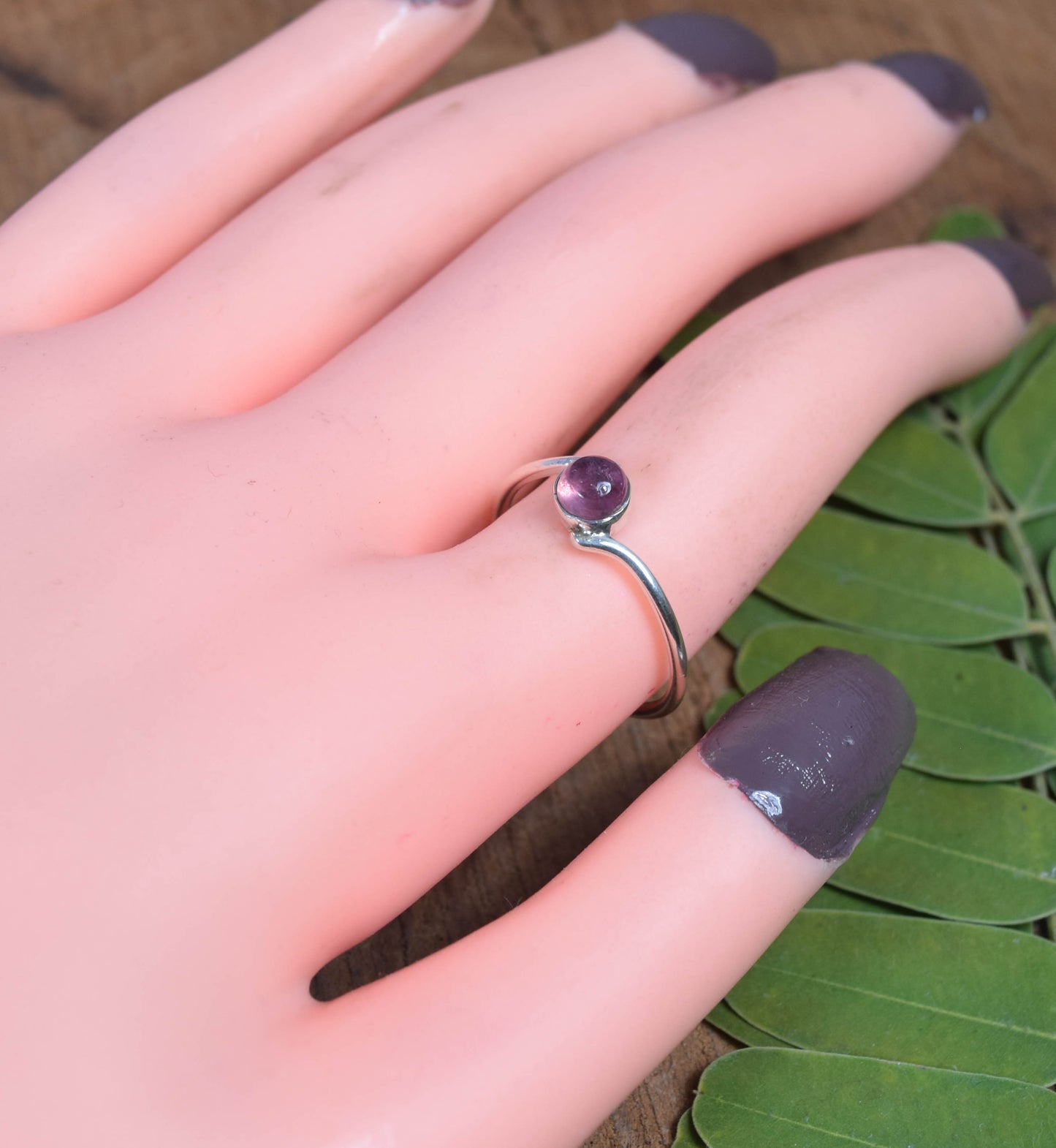 925 Solid Sterling Silver Pink Tourmaline Ring -5 us
