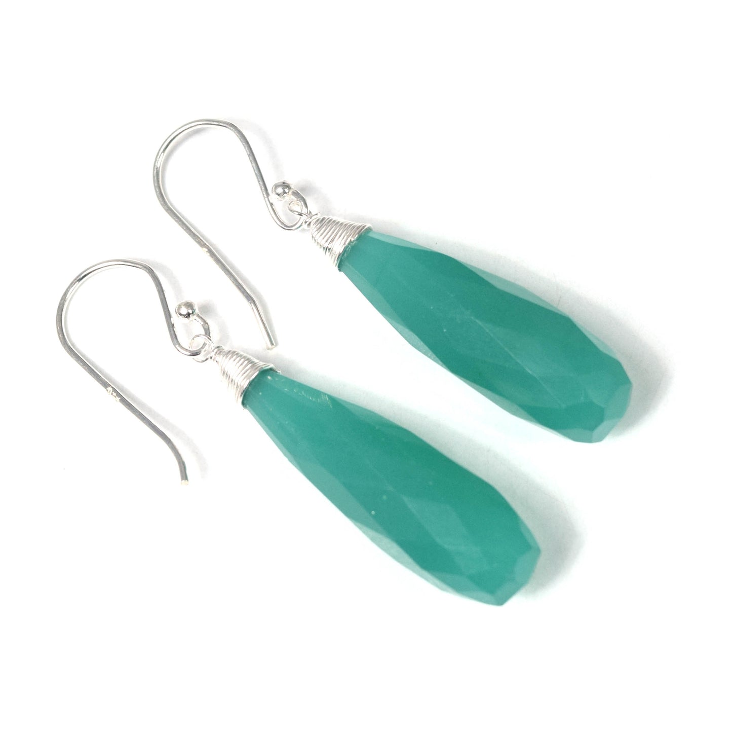 925 Solid Sterling Silver Cut Green Onyx Drop Hook Earring -2 Inch
