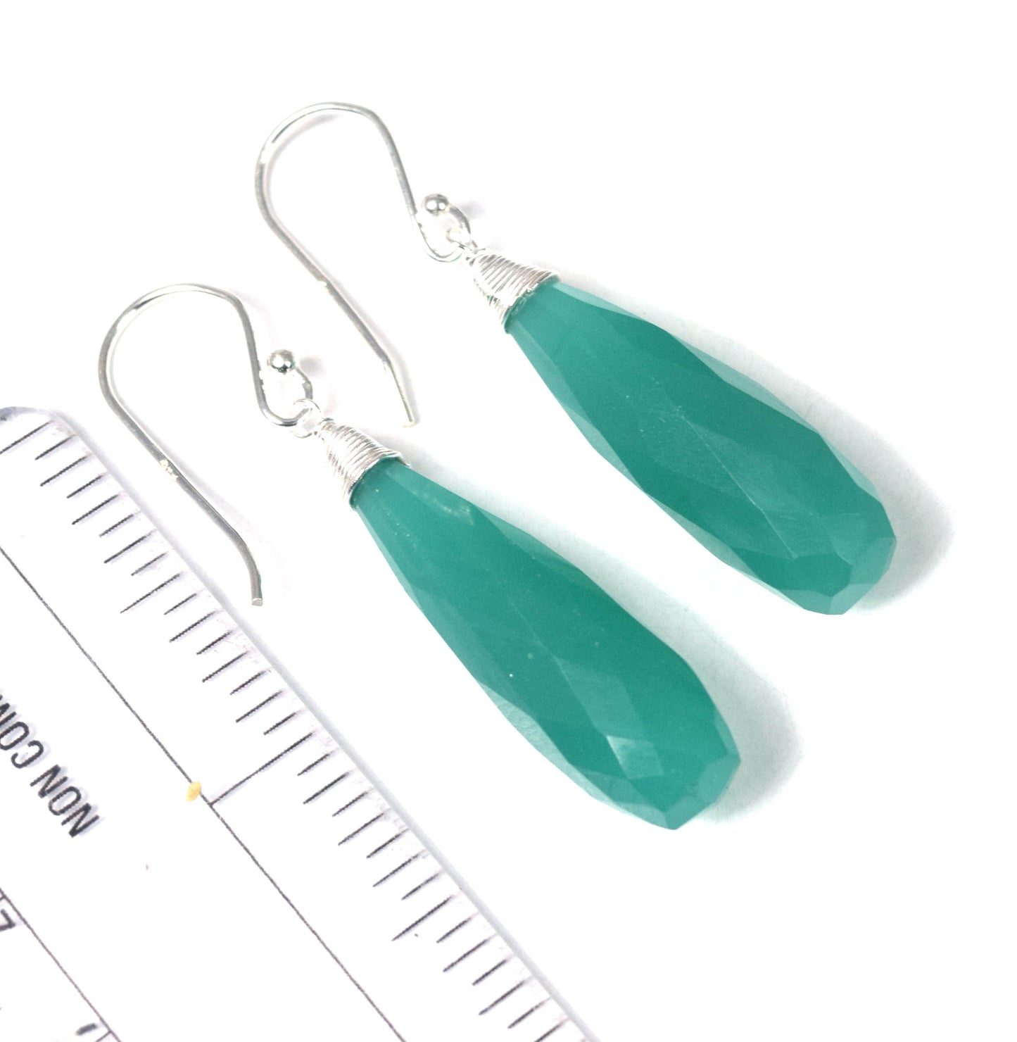 925 Solid Sterling Silver Cut Green Onyx Drop Hook Earring -2 Inch