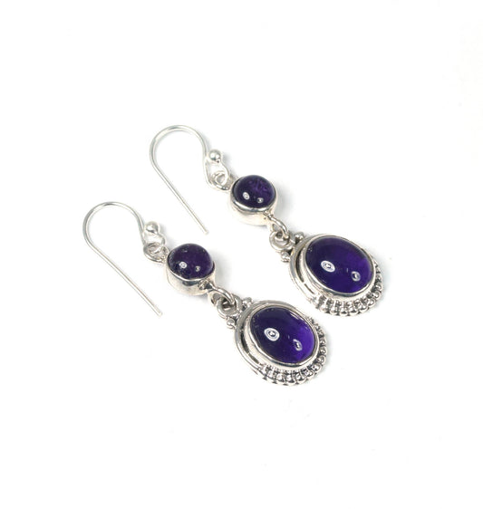 925 Solid Sterling Silver Purple Amethyst Hook Earring-1.5 Inch