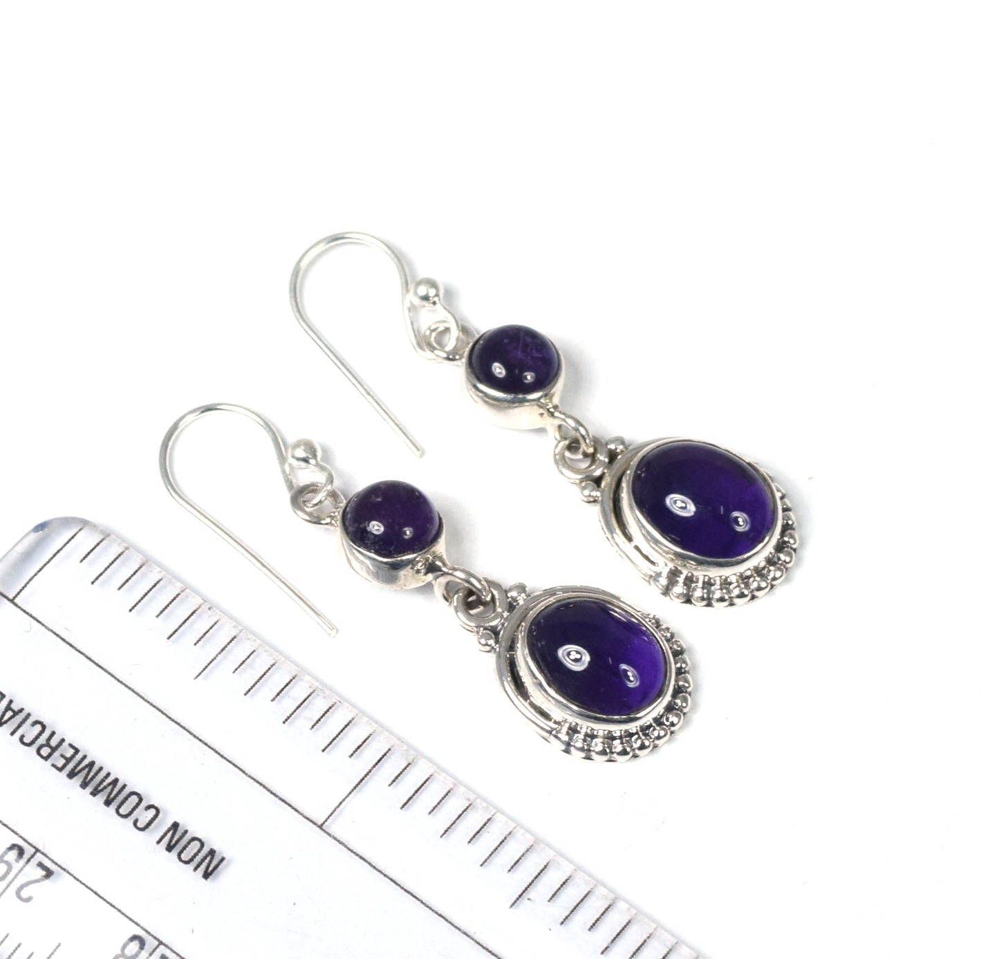 925 Solid Sterling Silver Purple Amethyst Hook Earring-1.5 Inch