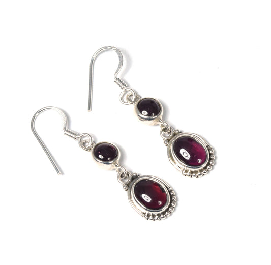 925 Solid Sterling Silver Red Garnet Hook Earring-1.5 Inch