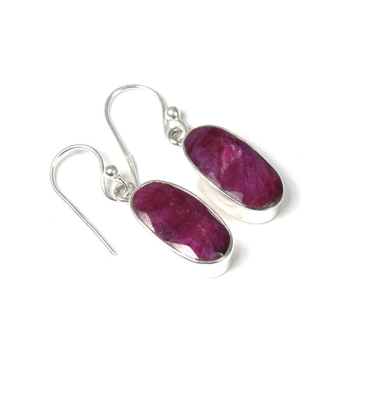 925 Solid Sterling Cut Simulated Ruby Hook Earring-1.2 Inch