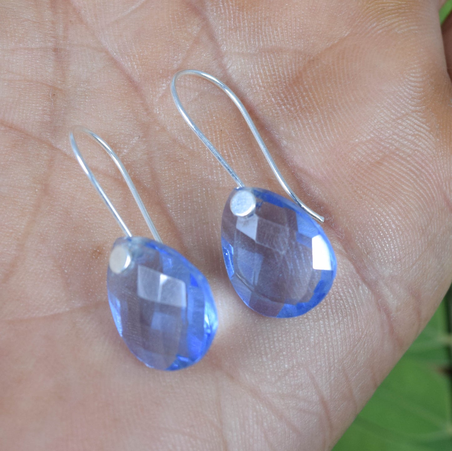 925 Solid Sterling Silver Faceted Blue Quartz Wire Earring-1.3 Inch