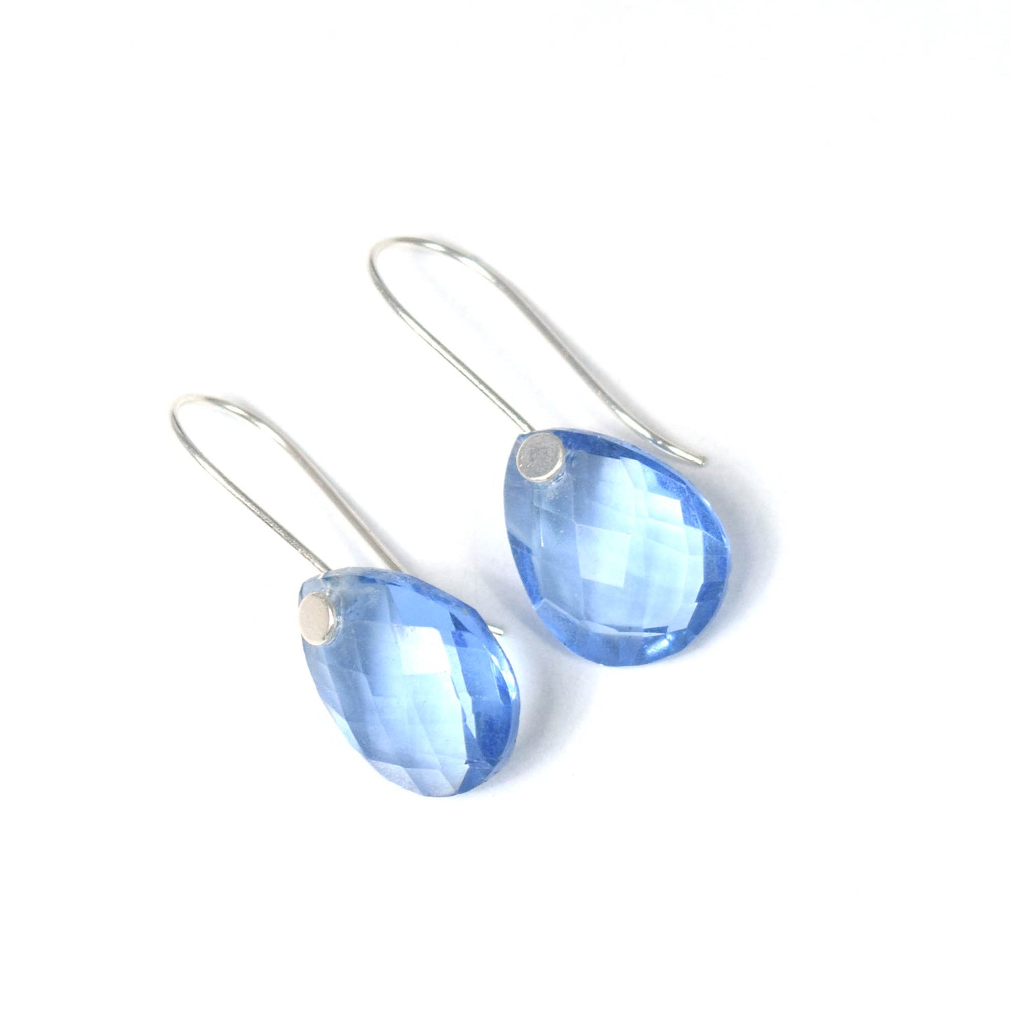 925 Solid Sterling Silver Faceted Blue Quartz Wire Earring-1.3 Inch