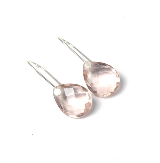 925 Solid Sterling Silver Faceted Peach Quartz Wire Earring-1.3 Inch