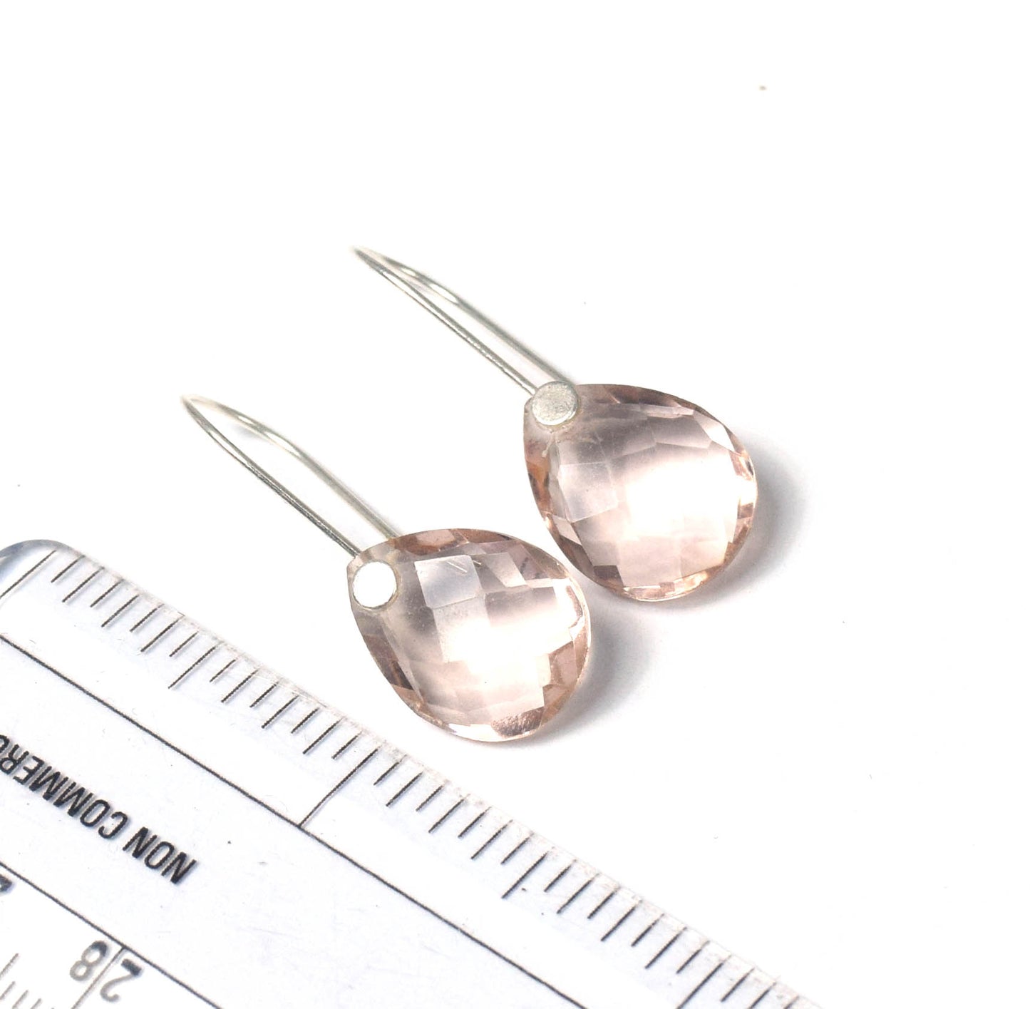 925 Solid Sterling Silver Faceted Peach Quartz Wire Earring-1.3 Inch