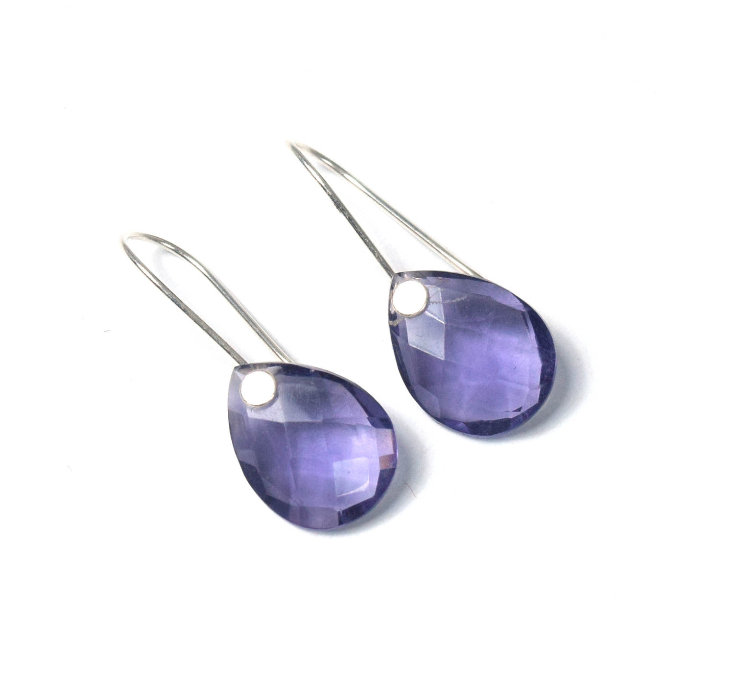 925 Solid Sterling Silver Cut Purple Amethyst Quartz Wire Earring-1.3 Inch