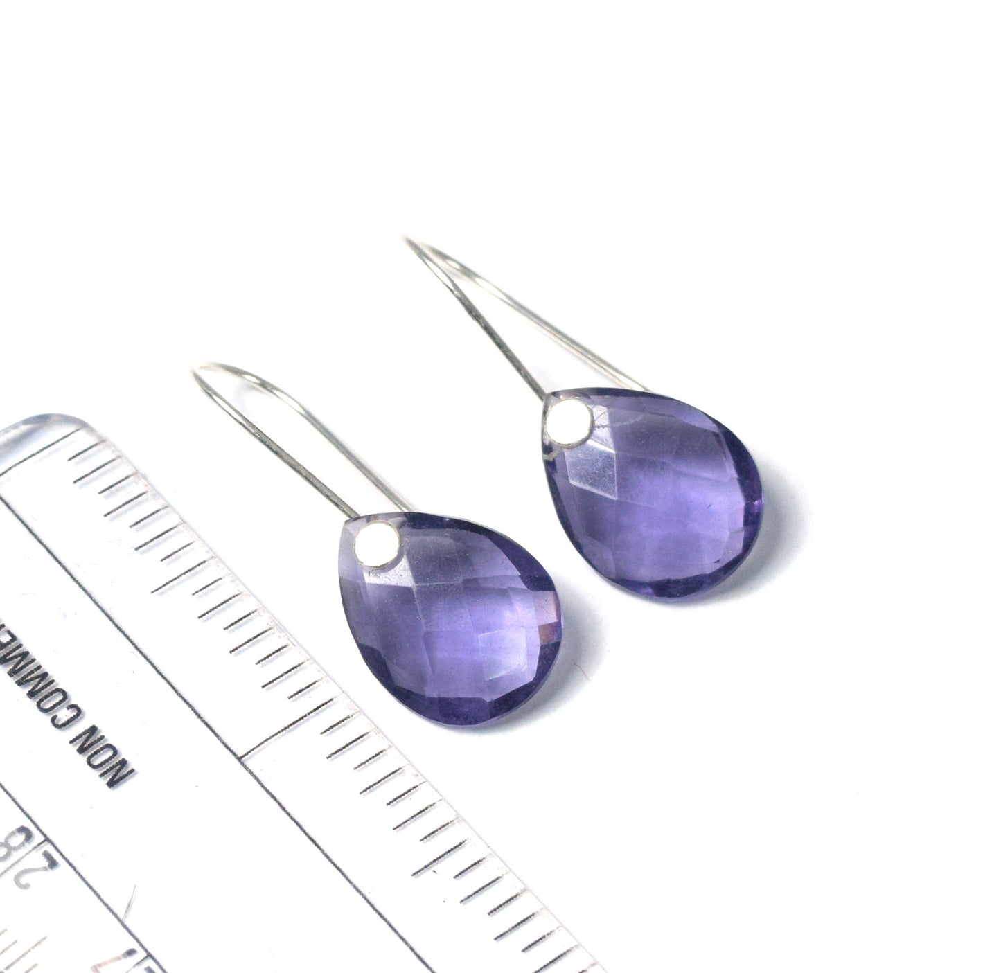 925 Solid Sterling Silver Cut Purple Amethyst Quartz Wire Earring-1.3 Inch