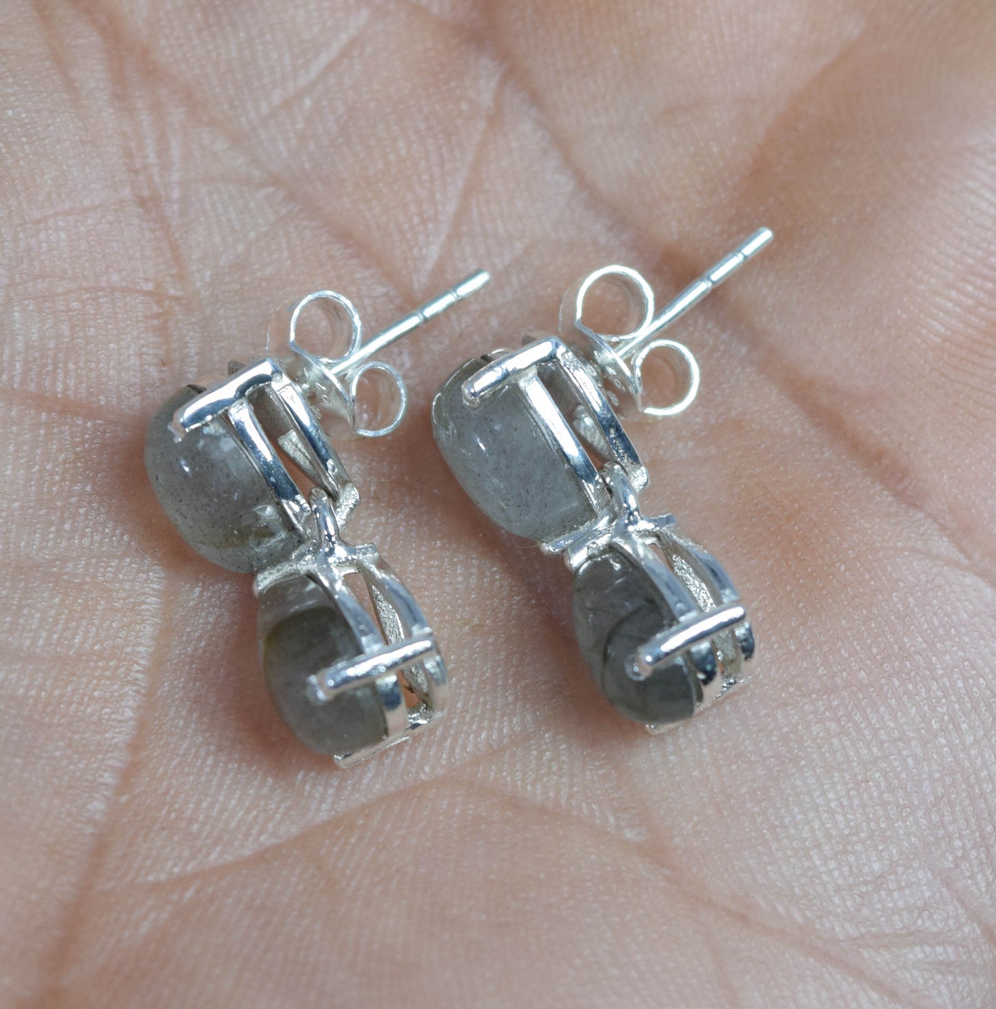 925 Solid Sterling Silver Labradorite Stud Earring -1 Inch