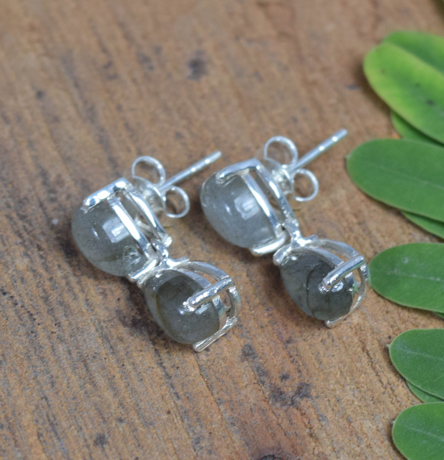 925 Solid Sterling Silver Labradorite Stud Earring -1 Inch