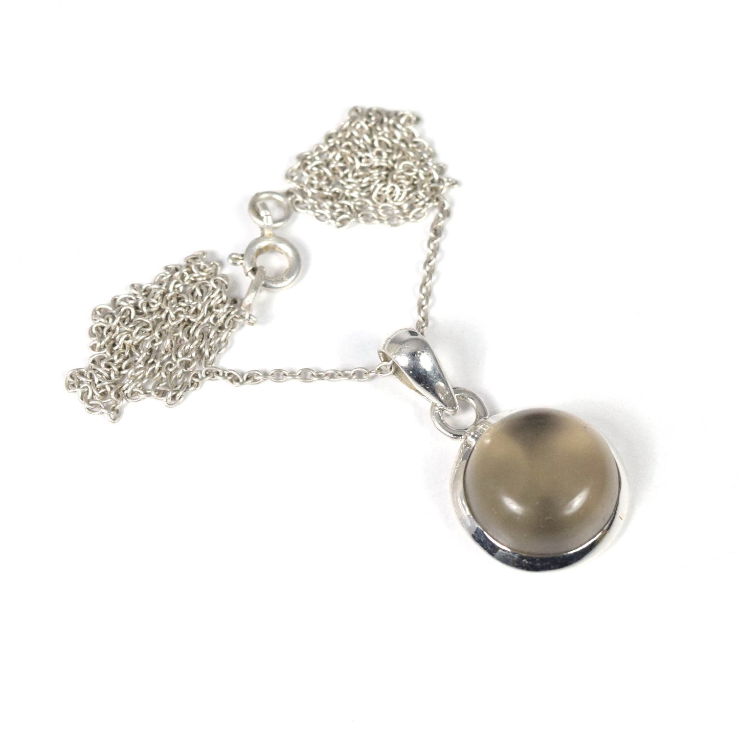 925 Solid Sterling Silver Smoky Quartz Chain Pendant -19 Inch