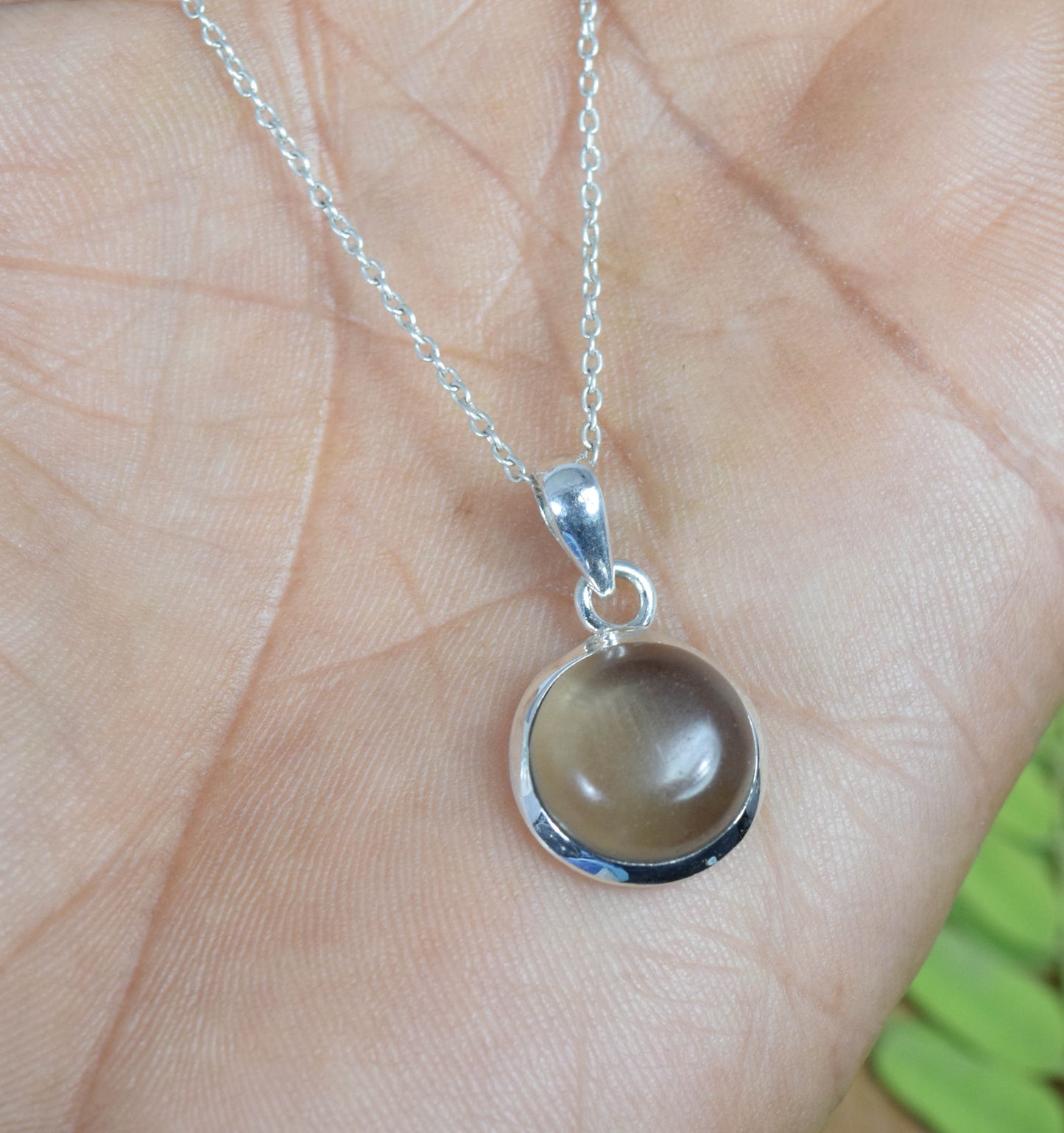 925 Solid Sterling Silver Smoky Quartz Chain Pendant -19 Inch