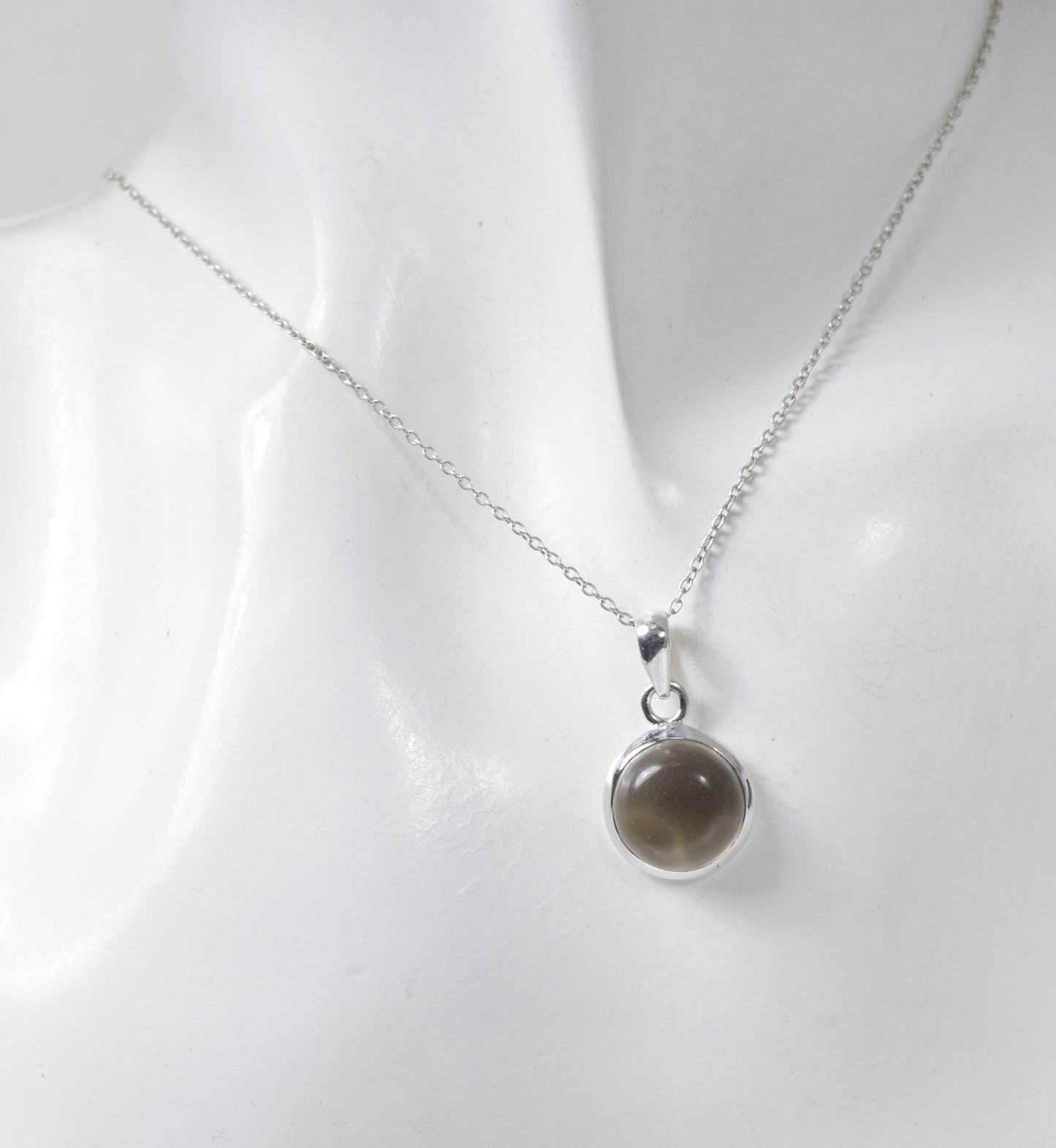925 Solid Sterling Silver Smoky Quartz Chain Pendant -19 Inch