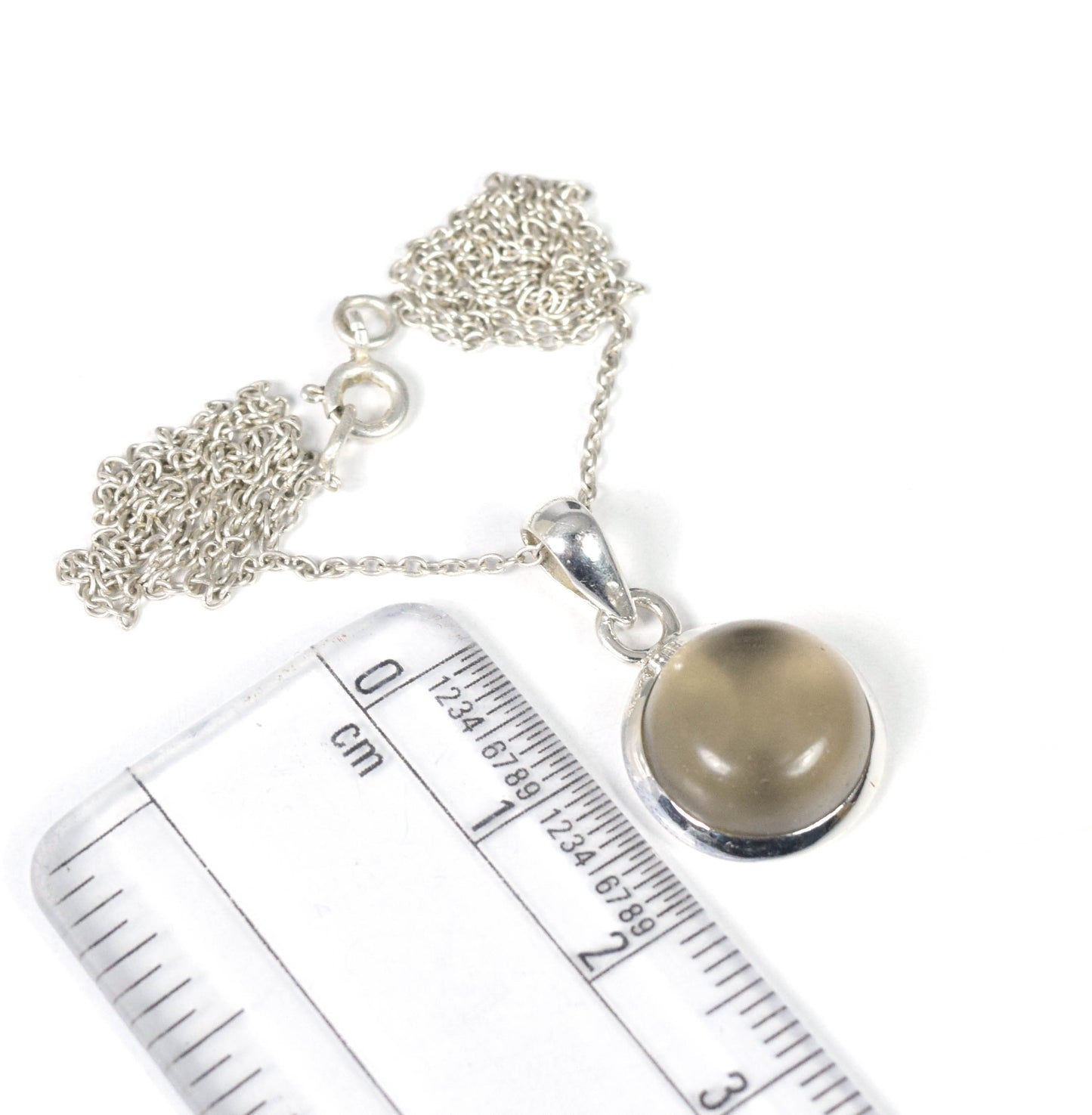 925 Solid Sterling Silver Smoky Quartz Chain Pendant -19 Inch