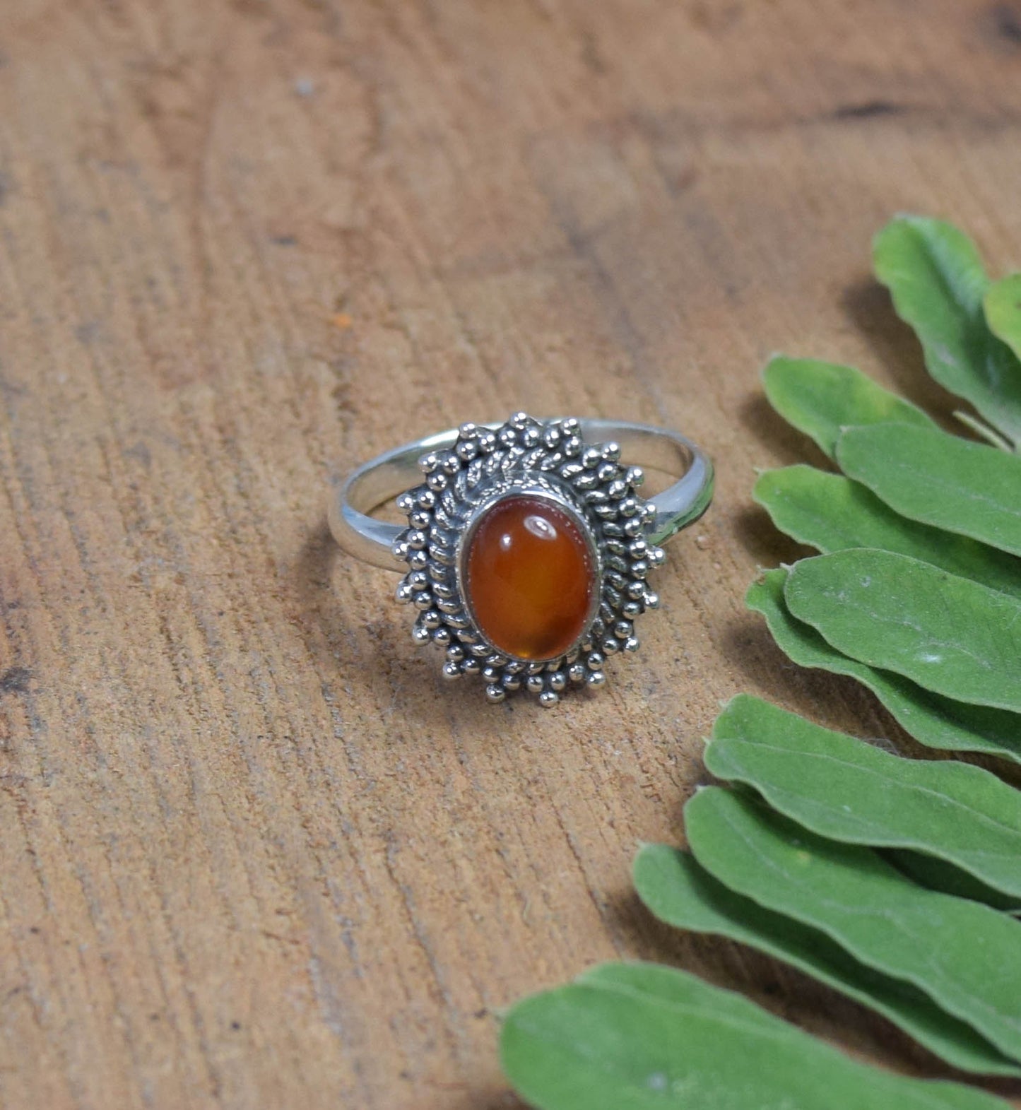 925 Solid Sterling Silver Red Carnelian Ring -5 US