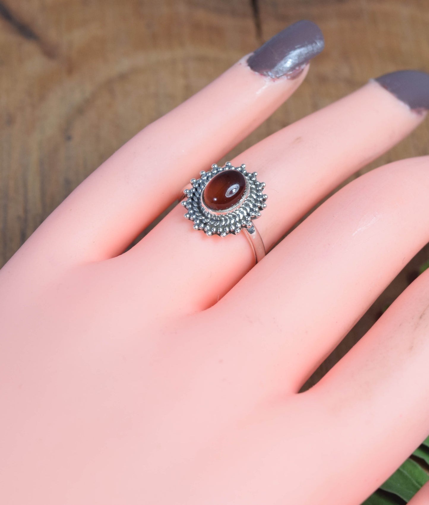 925 Solid Sterling Silver Red Carnelian Ring -5 US