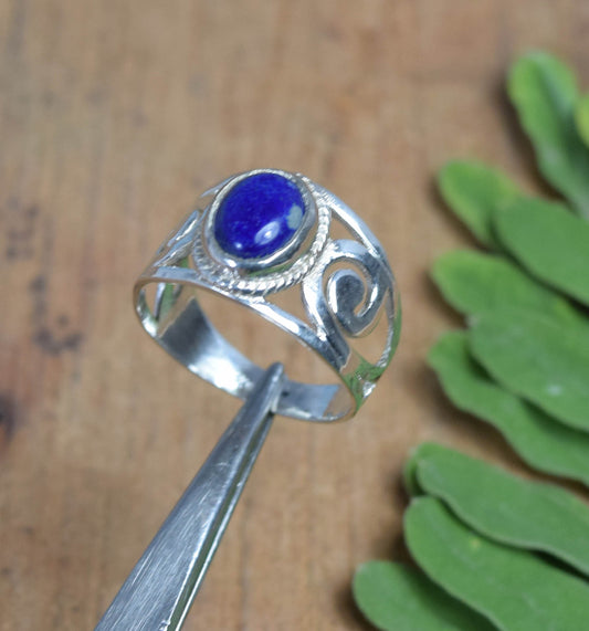 925 Solid Sterling Silver Blue Lapis Lazuli Ring -5 US