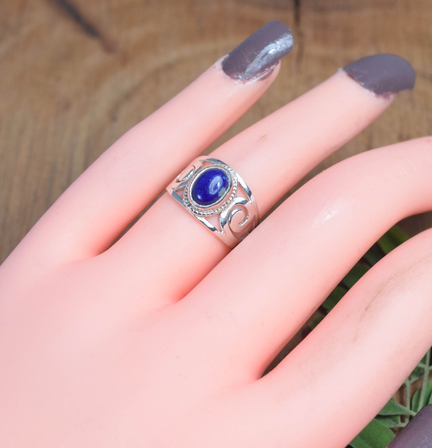 925 Solid Sterling Silver Blue Lapis Lazuli Ring -5 US