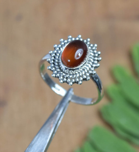 925 Solid Sterling Silver Red Carnelian Ring -4 US