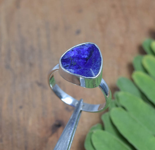 925 Solid Sterling Silver Faceted  Blue Simulated Sapphire Ring -9 us