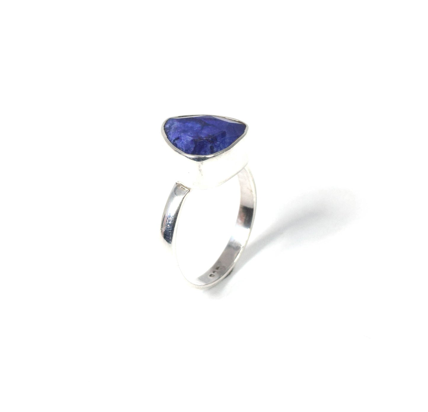 925 Solid Sterling Silver Faceted  Blue Simulated Sapphire Ring -9 us