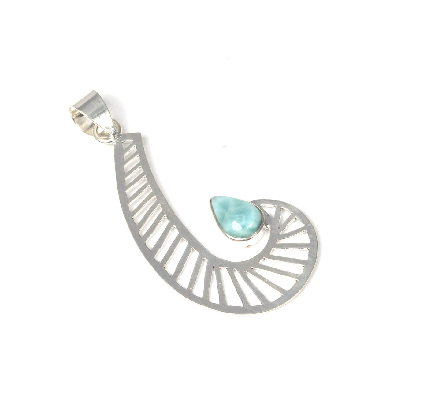 925 Solid Sterling Silver Blue Larimar Pendant -2.3 INCH
